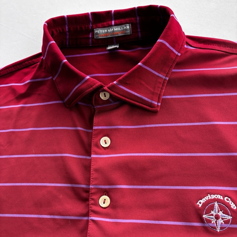 Peter Millar Summer Comfort Polo L Red Stripe Davison Club Golf